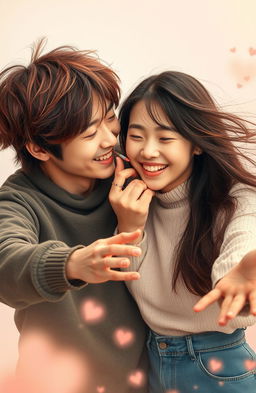 A warm and romantic scene featuring a Korean couple in an affectionate moment