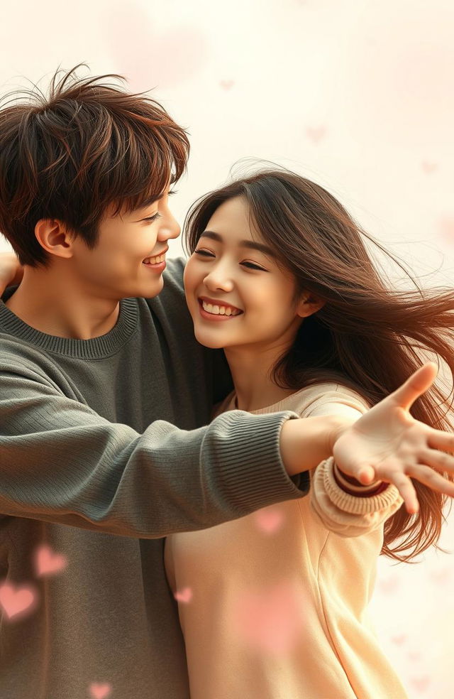 A warm and romantic scene featuring a Korean couple in an affectionate moment