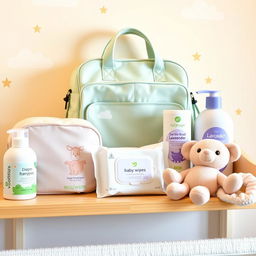 An array of beautifully designed baby care products displayed on a bright and cheerful nursery shelf
