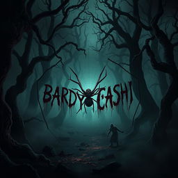 A terrifying forest scene ruled by BARDYA CASHI, surrounded by creepy, supernatural creatures
