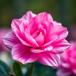 A highly detailed and artistic depiction of an abstract pink flower, showcasing its various petals in full bloom
