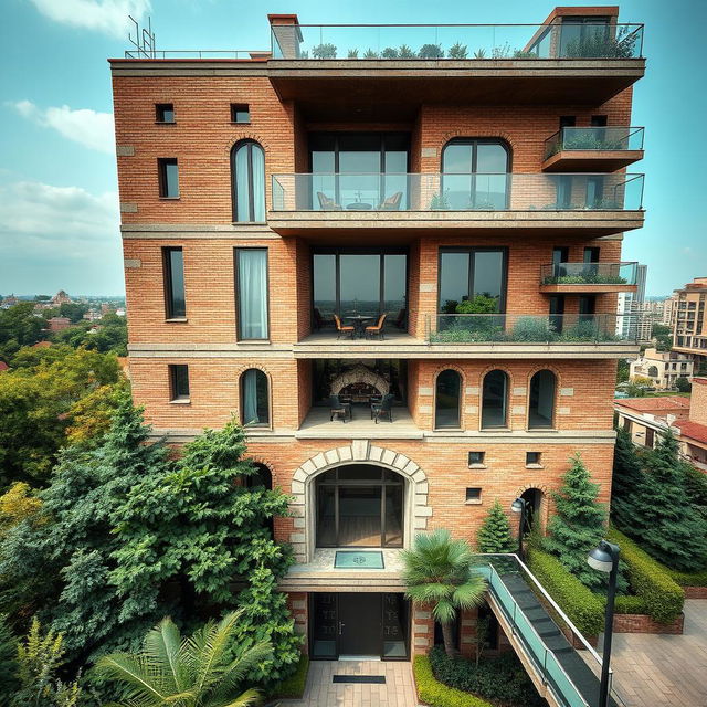 A breathtaking view of a 20-story building showcasing deconstructivist architecture inspired by Qajar era architecture