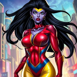 A realistic style voluptuous alien woman, depicted as a female Strontian from Marvel Comics
