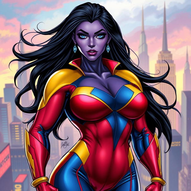 A realistic style voluptuous alien woman, depicted as a female Strontian from Marvel Comics