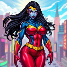 A realistic style voluptuous alien woman, depicted as a female Strontian from Marvel Comics