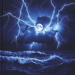 A dramatic book cover depicting a stormy night over the sea