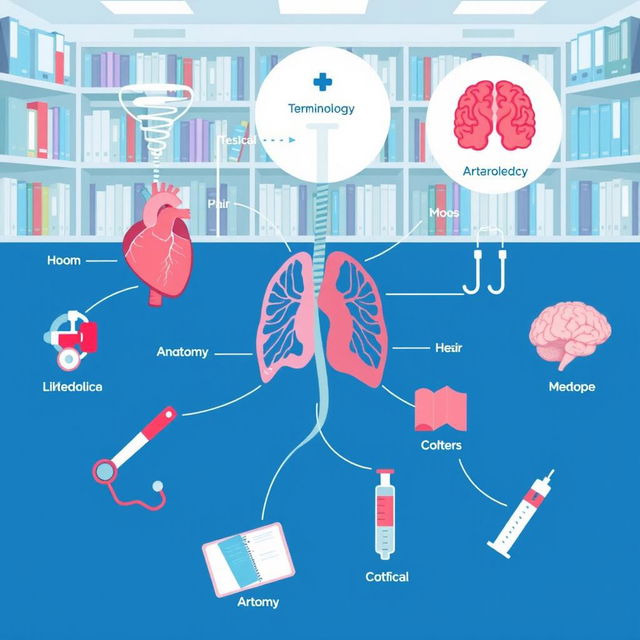 A visually engaging educational illustration showcasing a variety of medical terminologies