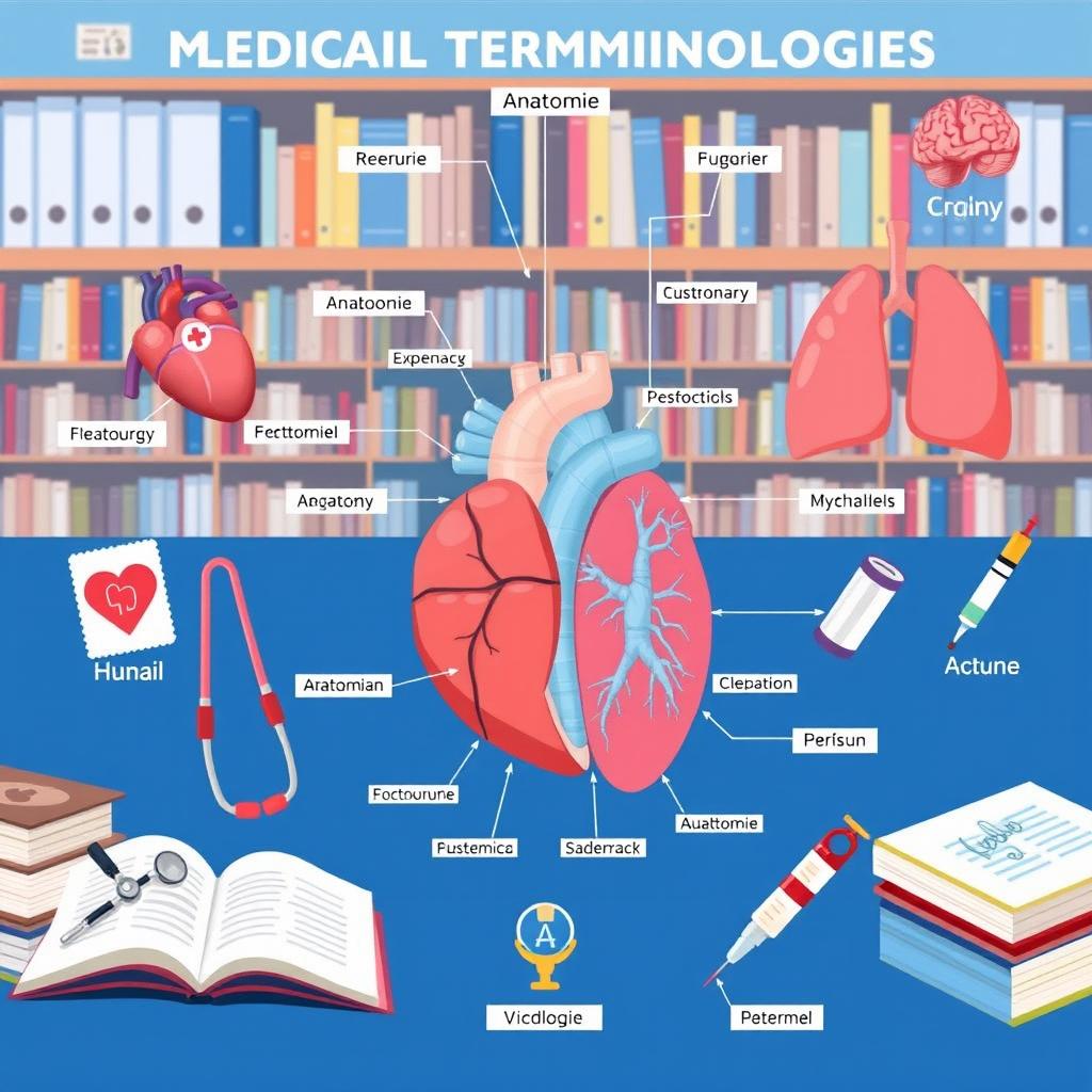 A visually engaging educational illustration showcasing a variety of medical terminologies