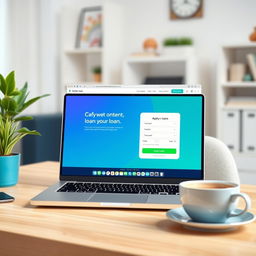 A scene depicting a modern online loan application process, showcasing a user-friendly interface on a laptop screen