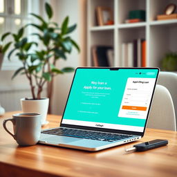 A scene depicting a modern online loan application process, showcasing a user-friendly interface on a laptop screen