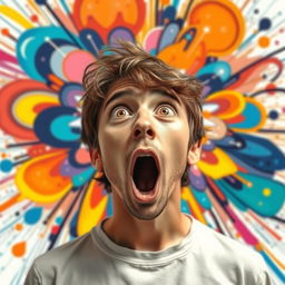 A person standing with a surprised expression, mouth agape, and eyes wide open as if they have just experienced a mind-blowing revelation