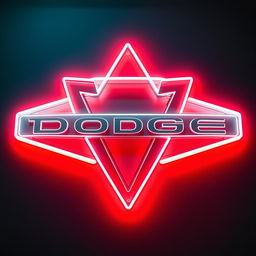 A captivating neon sign of the Dodge logo, featuring a clean white color with striking red lines
