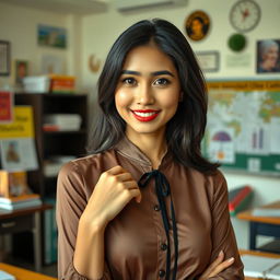 A sexy Indonesian woman in her 30s, illustrating the concept of allure and elegance as a teacher