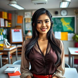 A sexy Indonesian woman in her 30s, illustrating the concept of allure and elegance as a teacher