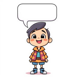 A cartoonish character standing against a simple background, looking excited or curious