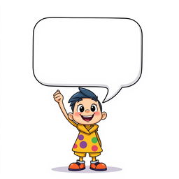 A cartoonish character standing against a simple background, looking excited or curious