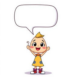 A cartoonish character standing against a simple background, looking excited or curious