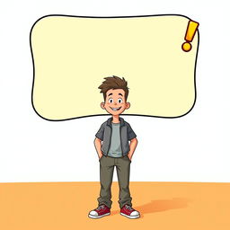 An adult character standing confidently with a joyful expression, wearing casual yet stylish clothing