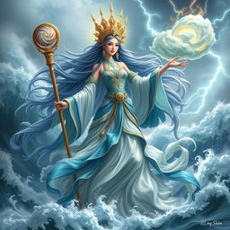 A majestic goddess embodying the spirit of waves and storms, known as Hǎi Làng Fēng Shén