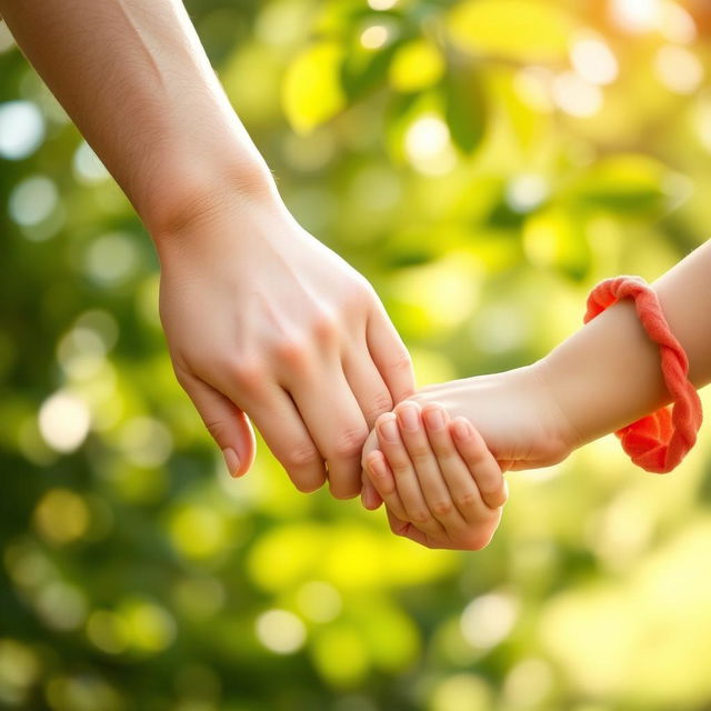 A heartwarming scene featuring two hands, one belonging to a young man and the other to a girl, gently clasping each other