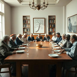 A reinterpretation of the Last Supper featuring prominent psychology figures instead of the original apostles