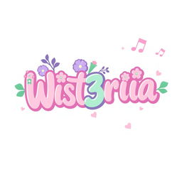 A colorful and cute logo design for a K-pop girl group named 'Wist3ria'