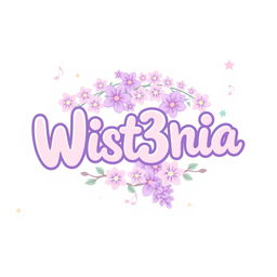 A colorful and cute logo design for a K-pop girl group named 'Wist3ria'