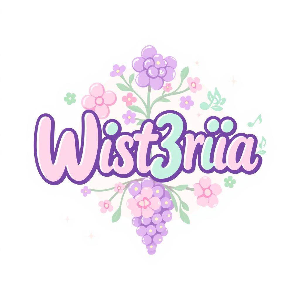 A colorful and cute logo design for a K-pop girl group named 'Wist3ria'
