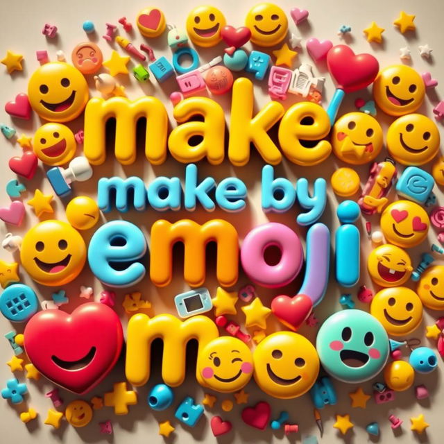 An imaginative and colorful representation of the phrase 'make by emoji', showcasing a vibrant collage of various emojis in a harmonious arrangement