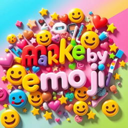 An imaginative and colorful representation of the phrase 'make by emoji', showcasing a vibrant collage of various emojis in a harmonious arrangement