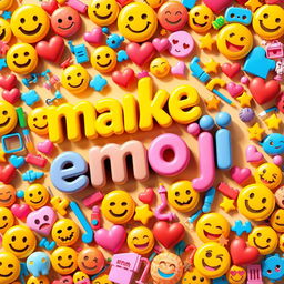 An imaginative and colorful representation of the phrase 'make by emoji', showcasing a vibrant collage of various emojis in a harmonious arrangement