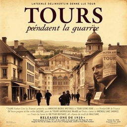 An eye-catching vintage movie poster for the film "Tours pendant la guerre" (1940)