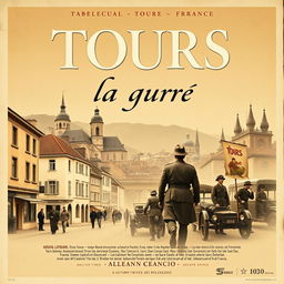 An eye-catching vintage movie poster for the film "Tours pendant la guerre" (1940)