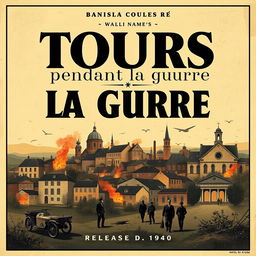Create a vintage film poster for the 1940 movie "Tours pendant la guerre" showcasing the essence of wartime France
