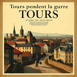 Create a vintage film poster for the 1940 movie "Tours pendant la guerre" showcasing the essence of wartime France