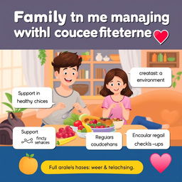 A vibrant and informative poster illustrating the important role of family in managing health concerns of teenagers