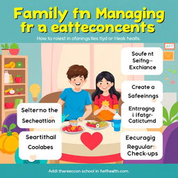 A vibrant and informative poster illustrating the important role of family in managing health concerns of teenagers