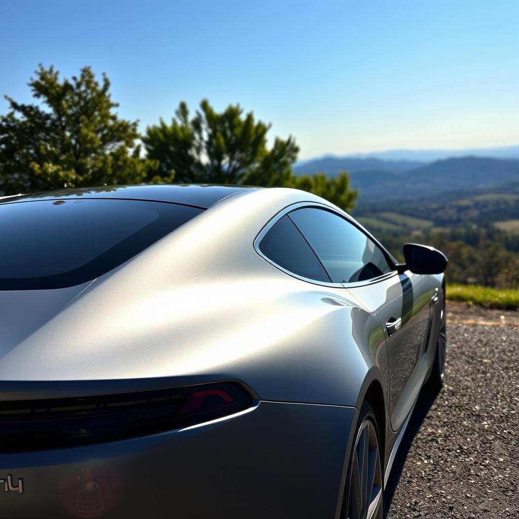 A sleek, modern car parked in a scenic location, highlighting its rear design