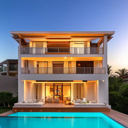 A luxurious duplex villa with a large, spacious balcony.