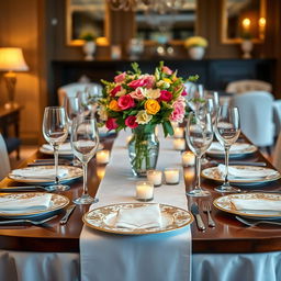 A beautifully decorated table set for a fine dining experience