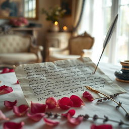 A beautifully crafted love letter, written in elegant cursive handwriting on fine, creamy paper