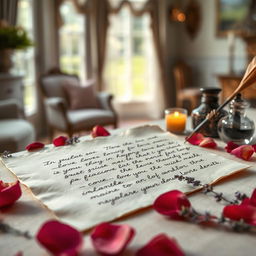 A beautifully crafted love letter, written in elegant cursive handwriting on fine, creamy paper