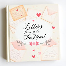 A heartfelt book cover design for a compilation of letters from loved ones, featuring a collage of handwritten letters and envelopes in soft pastel colors