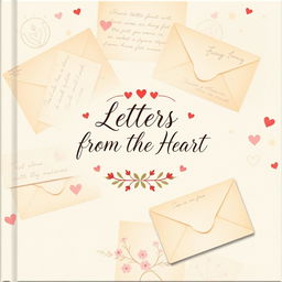 A heartfelt book cover design for a compilation of letters from loved ones, featuring a collage of handwritten letters and envelopes in soft pastel colors