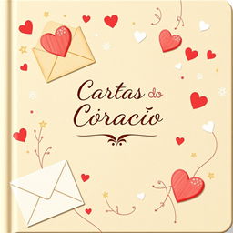 Uma capa de livro emocional para uma compilação de cartas de entes queridos, apresentando uma colagem de cartas escritas à mão e envelopes em cores pastéis suaves