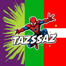 A vibrant and dynamic mobile sticker design featuring a large, striking Palestine flag as the background, with a bold, stylized depiction of Spiderman in an action pose overlaying it