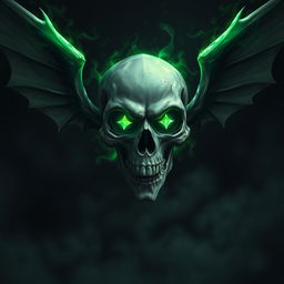 A sinister flying skull surrounded by a glowing green necrotic aura, with no wings