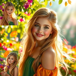 A collection of stunning portraits showcasing the most beautiful girl, with long flowing hair and bright, expressive eyes