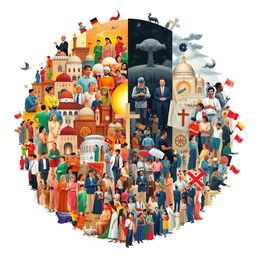 A visually striking collage that showcases the positive and negative effects of religion