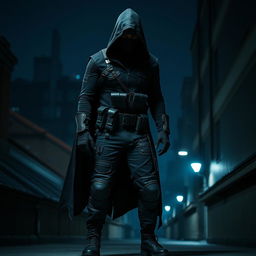 A mysterious assassin dressed in sleek, form-fitting assassin clothing, designed for stealth and agility